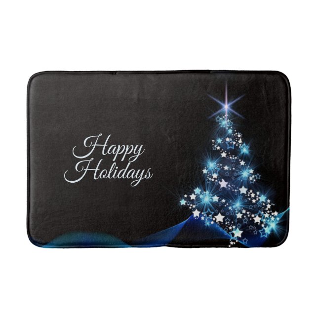 Tapis De Bain Christmas Party Blue Tree Shiny Black Elegant (Devant)