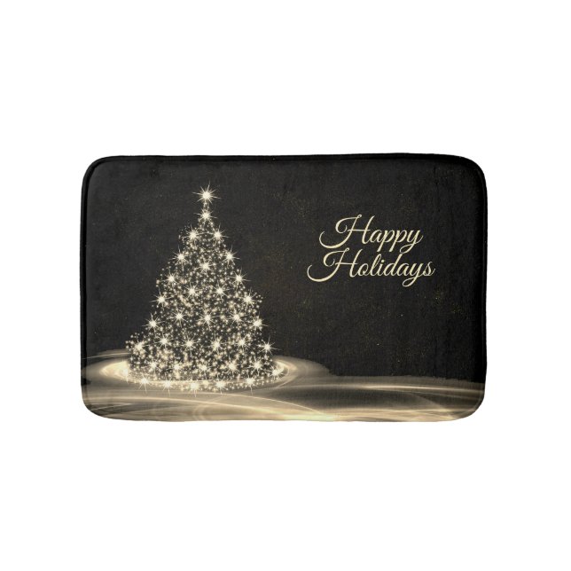 Tapis De Bain Christmas Party Golden Shiny Tree Winter Black (Devant)