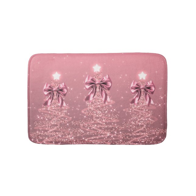 Tapis De Bain Christmas Sparkling Trees Pink Blush Faux Bow  (Devant)