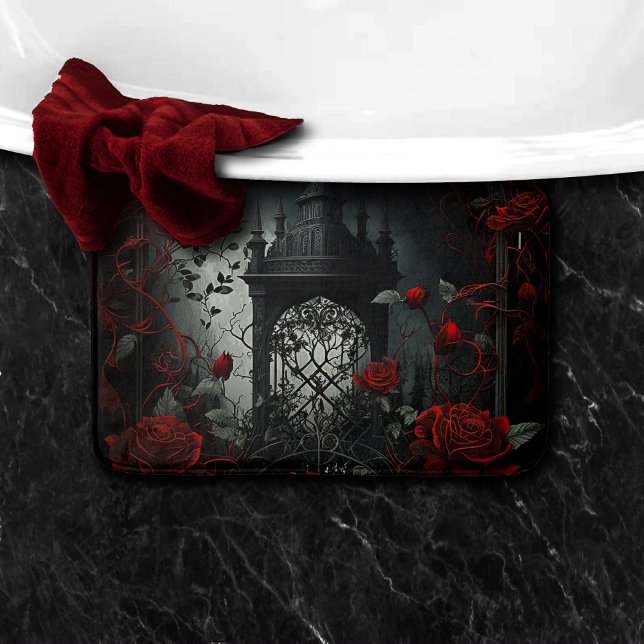 Tapis De Bain Cimetière gothique Jardin Rose avec Rouge et Noir (Créateur téléchargé)