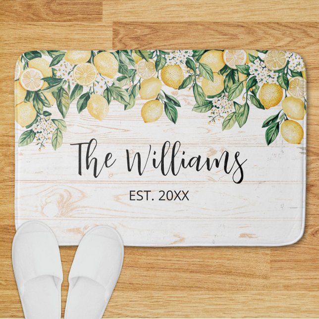 Tapis De Bain Citron jaune monogramme Bois blanc (In situ)