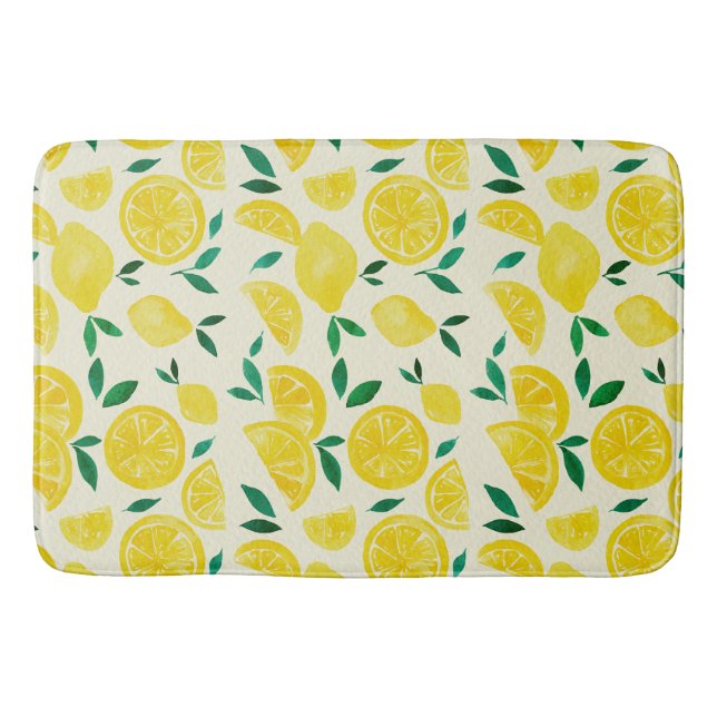 Tapis De Bain citrons d'aquarelle - jaune et vert (Devant)