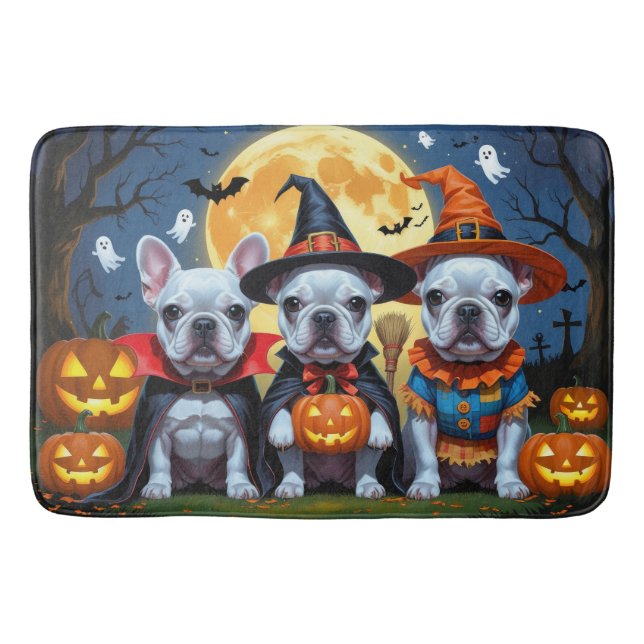 Tapis De Bain Citrouille de Bulldogs français Halloween drôle (Devant)