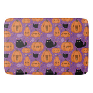 Tapis De Bain Citrouille de chat noir et Motif de fantôme