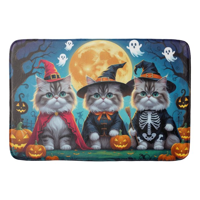 Tapis De Bain Citrouille de chats perses Halloween drôle (Devant)