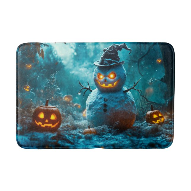 Tapis De Bain Citrouille éffrayant et Snowman, scène d'Halloween (Devant)