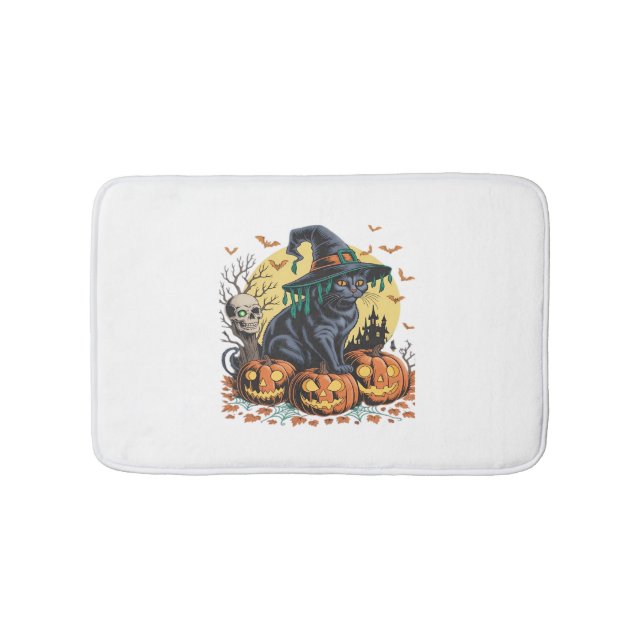 Tapis De Bain Citrouille Halloween de chatte noire surdimensionn (Devant)