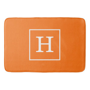 Tapis De Bain Citrouille Orange Blanc encadré Monogramme initial