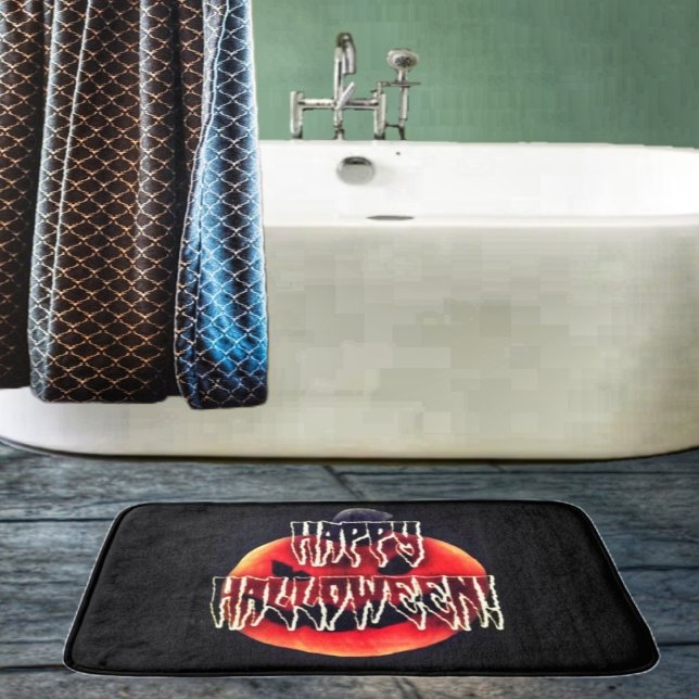 Tapis De Bain Citrouille-Scare-Wht (Add a scary pumpkin bath mat, to your bathroom decor, to reflect the Halloween season!)