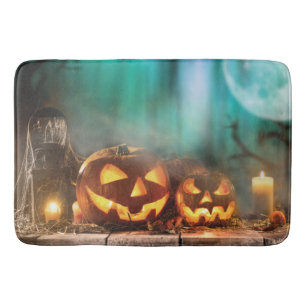 Tapis De Bain Citrouilles d'Halloween et chauves-souris