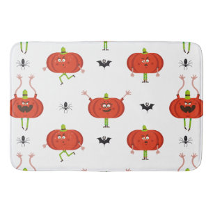 Tapis De Bain Citrouilles d'halloween mignonnes, araignée et mot