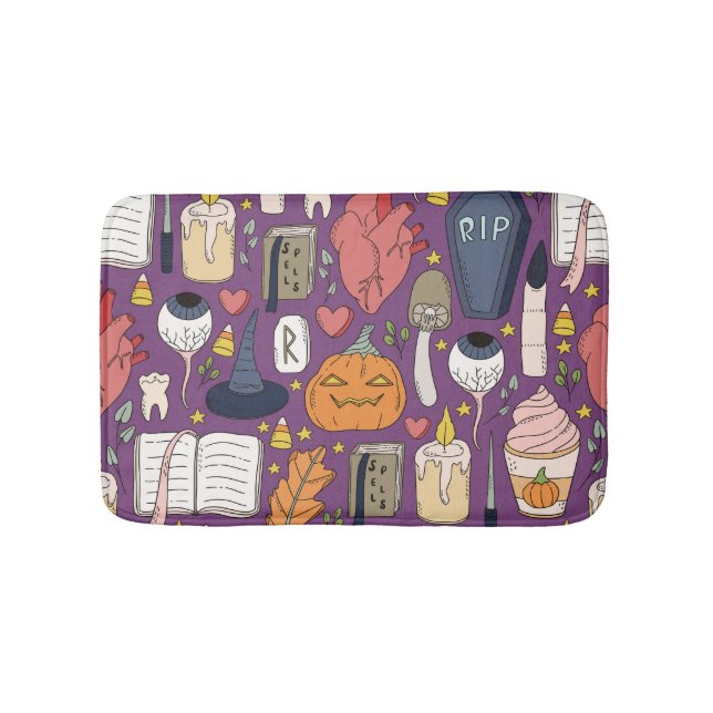 Tapis De Bain Citrouilles d'Halloween, motif sorcier sans coutur (Devant)