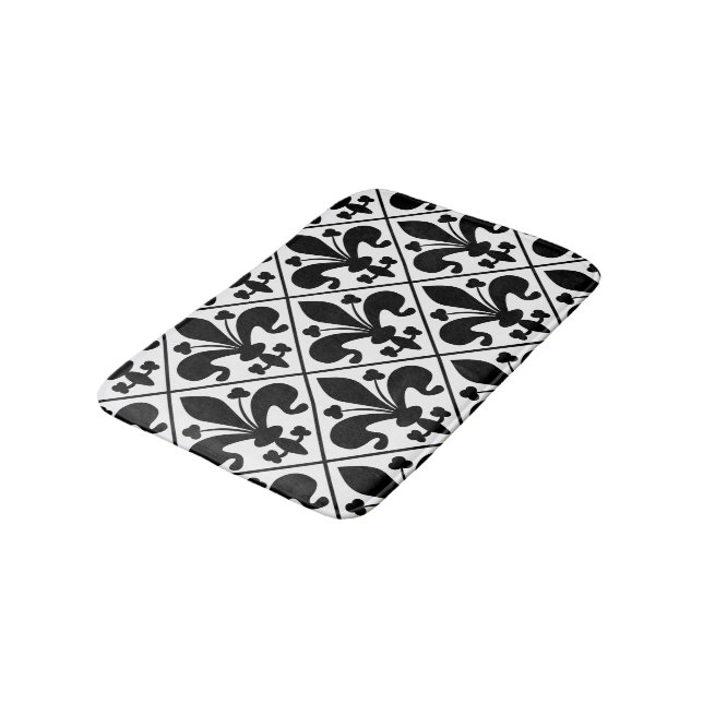 Tapis De Bain Classique noir et blanc de Fleur de Lis French (Angle)