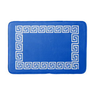 Tapis De Bain Clé grecque prépa – Bleu royal et blanc