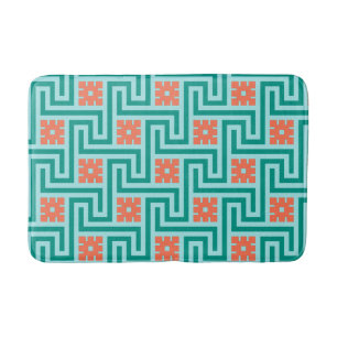 Tapis De Bain Clé grecque, turquoise, Aqua et corail de Deco