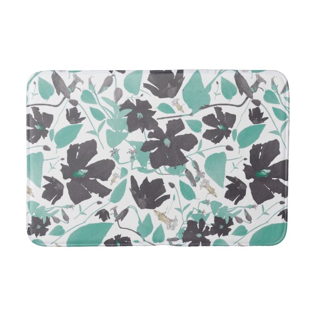 Tapis De Bain Clematis Turquoise Brown motif floral (Devant)