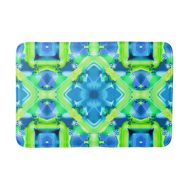 Tapis De Bain Cobalt Blue et Lime Green Tie Dye Motif (Devant)