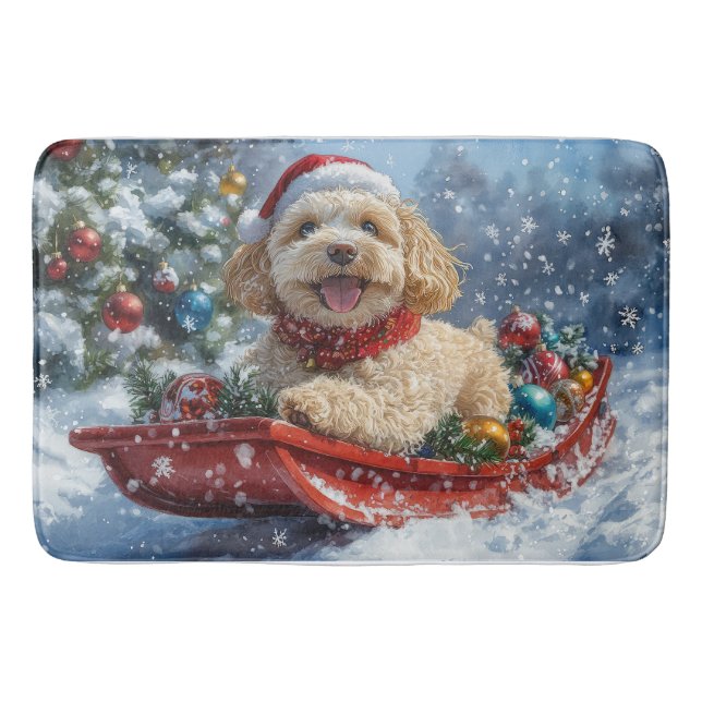 Tapis De Bain Cockapoo Dog in Sledge Let it Neige Christmas (Devant)