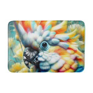Tapis De Bain Cockatoo Whimsal Oiseau Pépites jaunes Floral