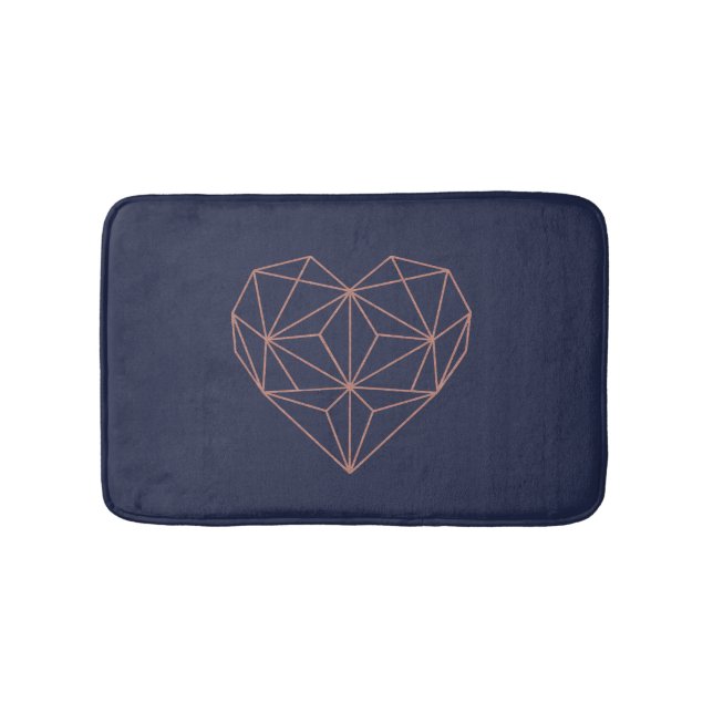 Tapis De Bain Coeur géométrique Chic Rose Gold Foil sur bleu mar (Devant)