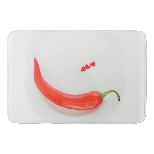 Tapis De Bain Coeurs de poivre chaud rouge blanc (Devant)