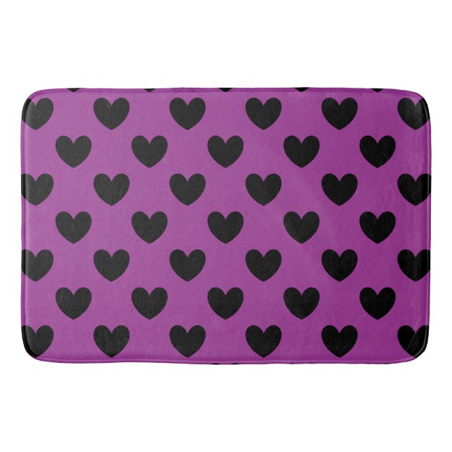Tapis De Bain Coeurs de polka noir sur violet (Devant)
