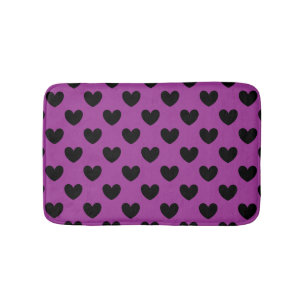 Tapis De Bain Coeurs de polka noir sur violet