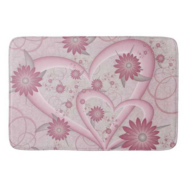 Tapis De Bain Coeurs et fleurs Abstraits roses Aimer l'art fract (Devant)