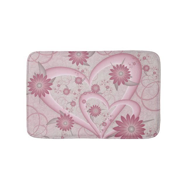 Tapis De Bain Coeurs et fleurs Abstraits roses Aimer l'art fract (Devant)