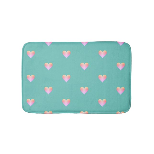 Tapis De Bain Coeurs Joli Moderne Faux Iridescente Rose Turquois (Devant)
