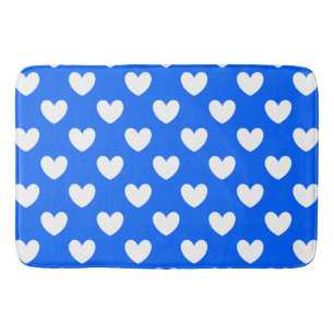 Tapis De Bain Coeurs polka blancs sur bleu