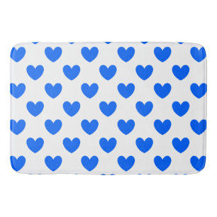 Tapis De Bain Coeurs polka bleu sur blanc