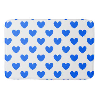 Tapis De Bain Coeurs polka bleu sur blanc