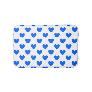 Tapis De Bain Coeurs polka bleu sur blanc