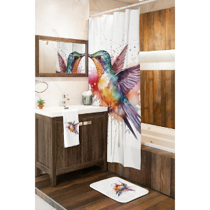 Tapis De Bain colibri exotique coloré en aquarelle