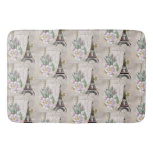 Tapis De Bain Collage vintage et Motif Tour Eiffel