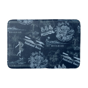 Tapis De Bain Collage vintage Hawaiian Travel dans Indigo Blues