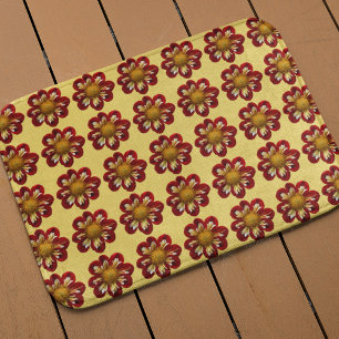 Tapis De Bain Collarette rouge Dahlia motifs floraux sur jaune