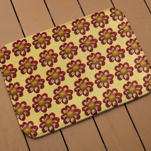 Tapis De Bain Collarette rouge Dahlia motifs floraux sur jaune (In Situ)