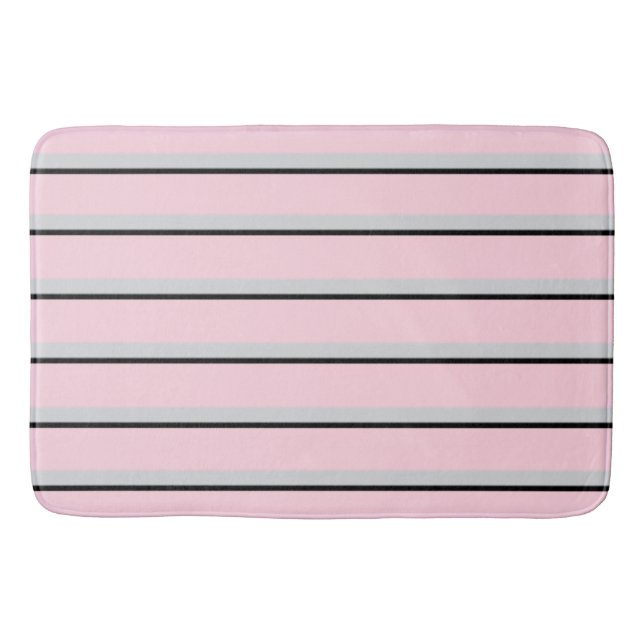 Tapis De Bain Collection Paris gris, noir, rose, , rayé (Devant)