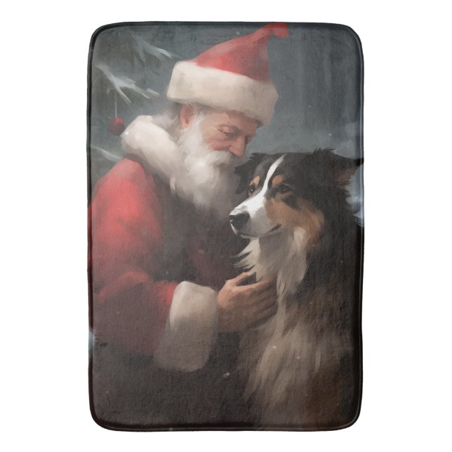 Tapis De Bain Collie frontalier avec Noël Festif du Père Noël (devant Vertical)