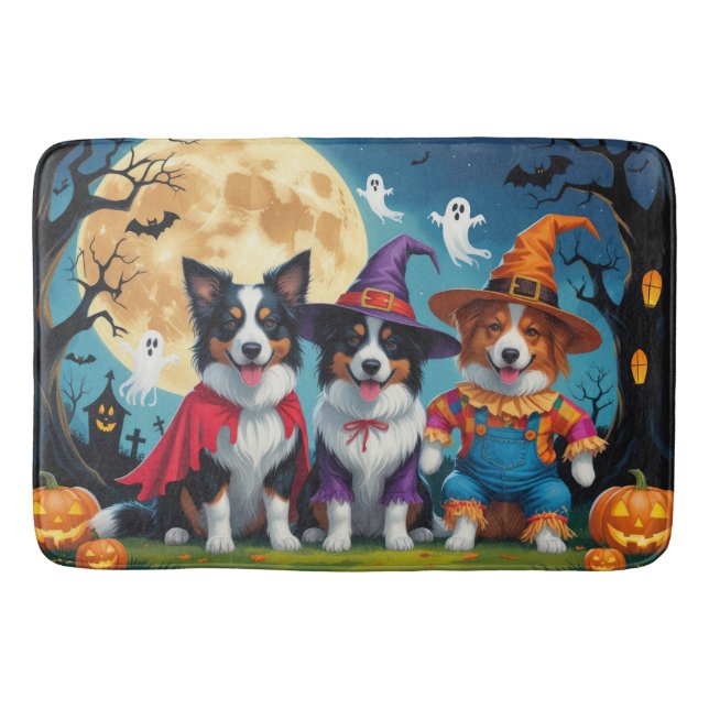 Tapis De Bain Collies frontalières Chiens Citrouille Halloween D (Devant)