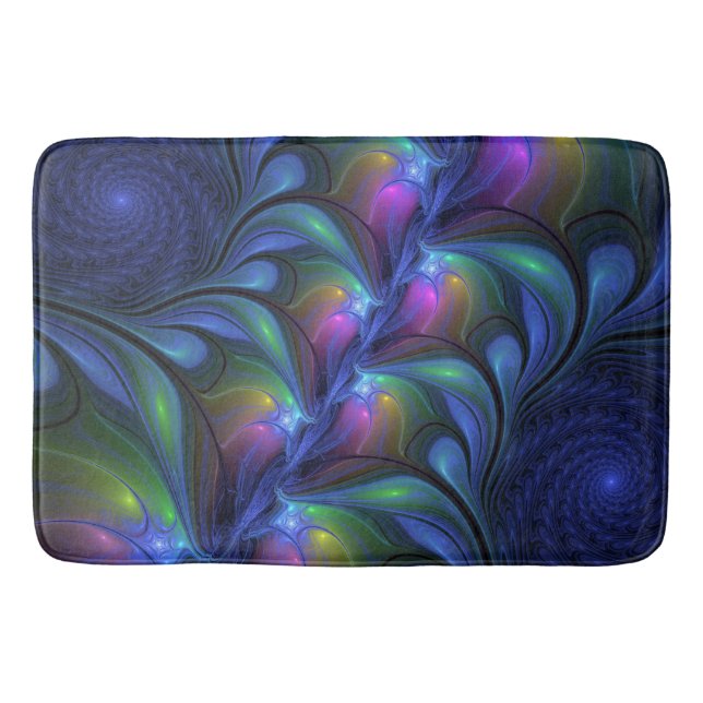 Tapis De Bain Coloré Lumineux Abstrait Bleu rose Vert Fractal (Devant)
