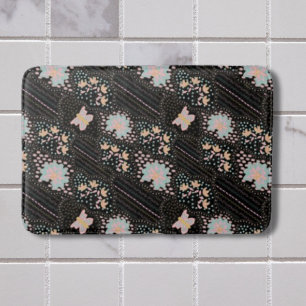 Tapis De Bain Coloré Pastel Floral Papillons Motif Batic