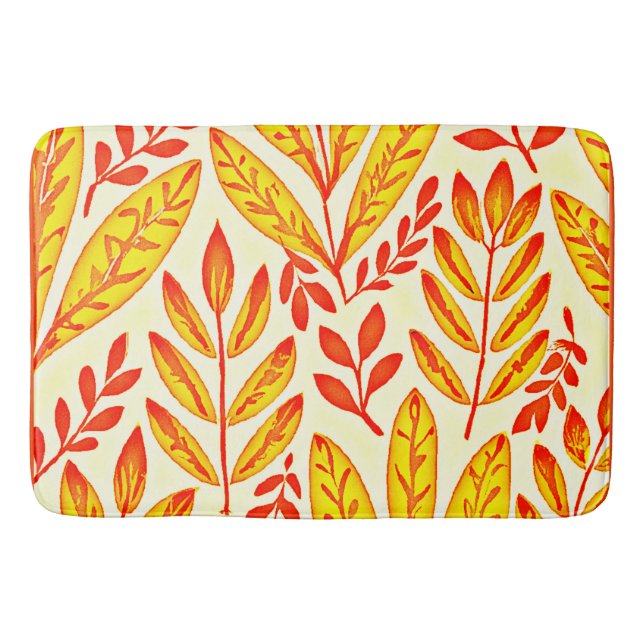 Tapis De Bain Coloré Vibrant Foliage Mosaïque Feuille Motif (Devant)