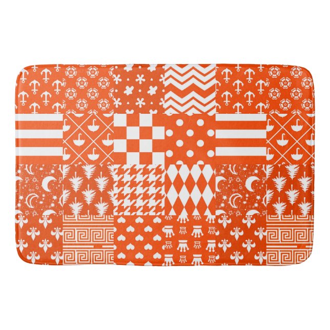 Tapis De Bain Conception de Patchwork Motif mixte orange blanc (Devant)