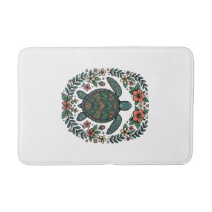 Tapis De Bain Conception de vecteur floral de tortue de mer vint