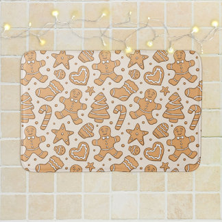 Tapis De Bain Cookies homme en pain d'épices Noël beige neutre