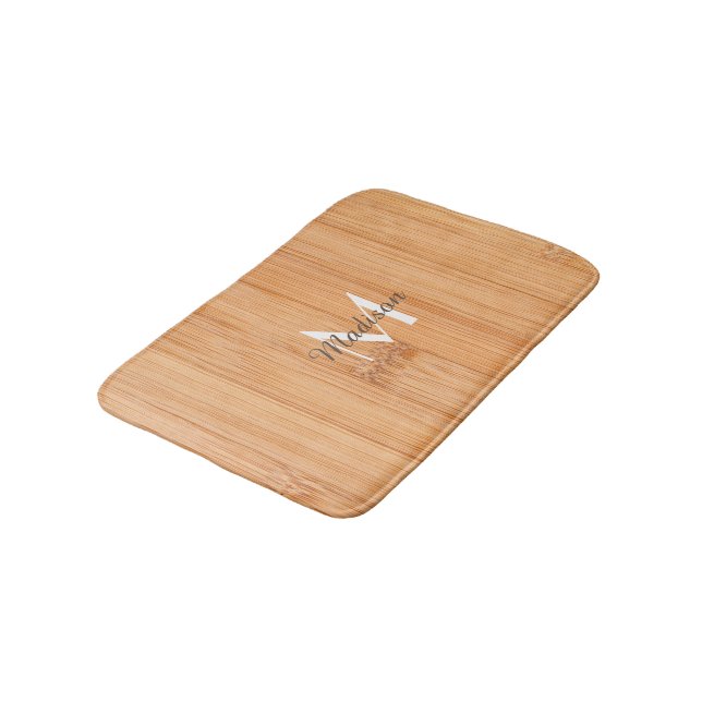 Tapis De Bain Cool imprimé bois de bambou brun clair Monogramme (Angle)