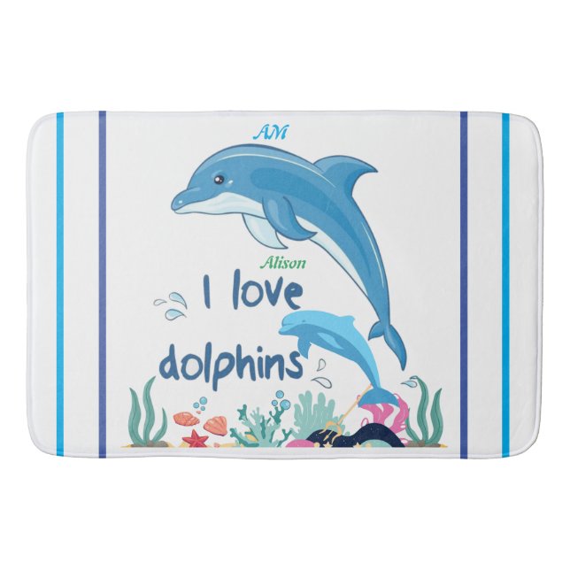 Tapis De Bain Cool moderne I Love Dolphins Citations Nom Monogra (Devant)